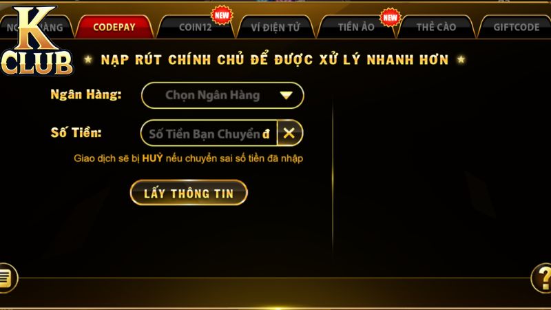 Thao tác nạp tiền đa dạng phương thức